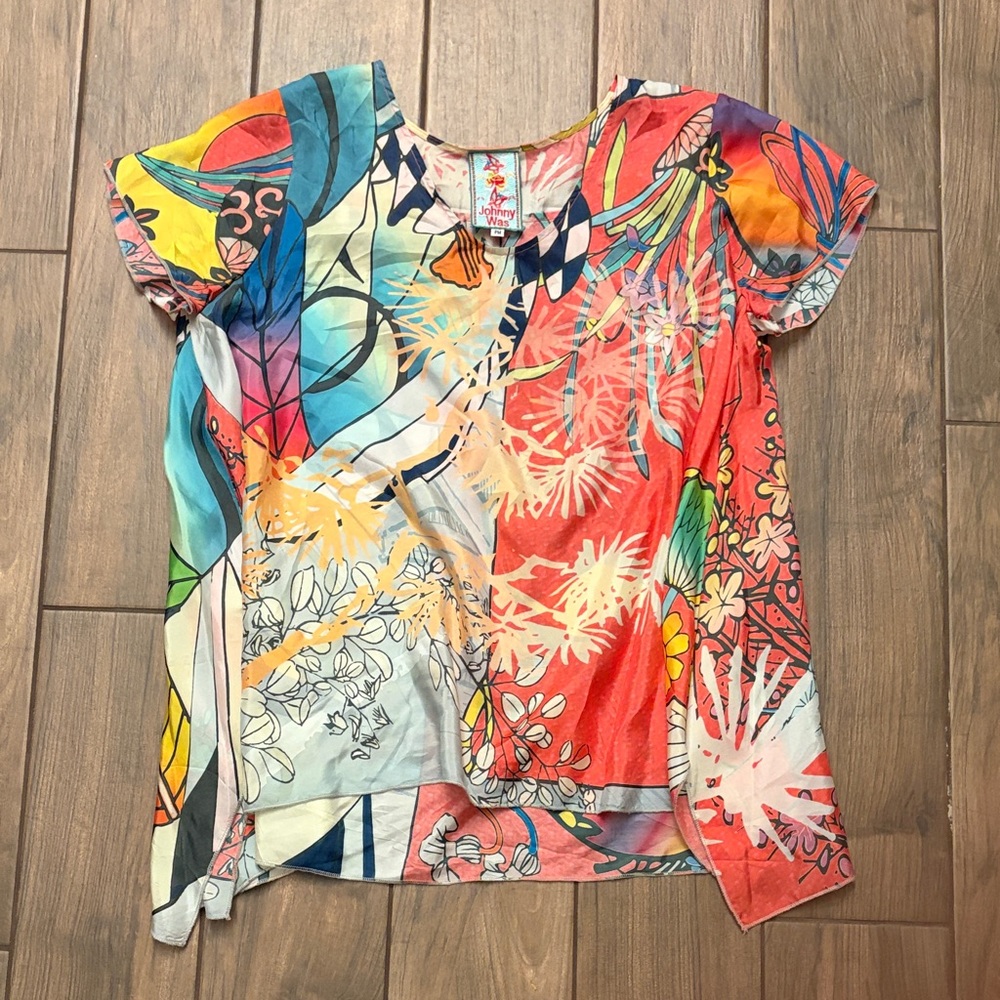 Johnny Was 100% Silk Multicolor Floral Blouse
